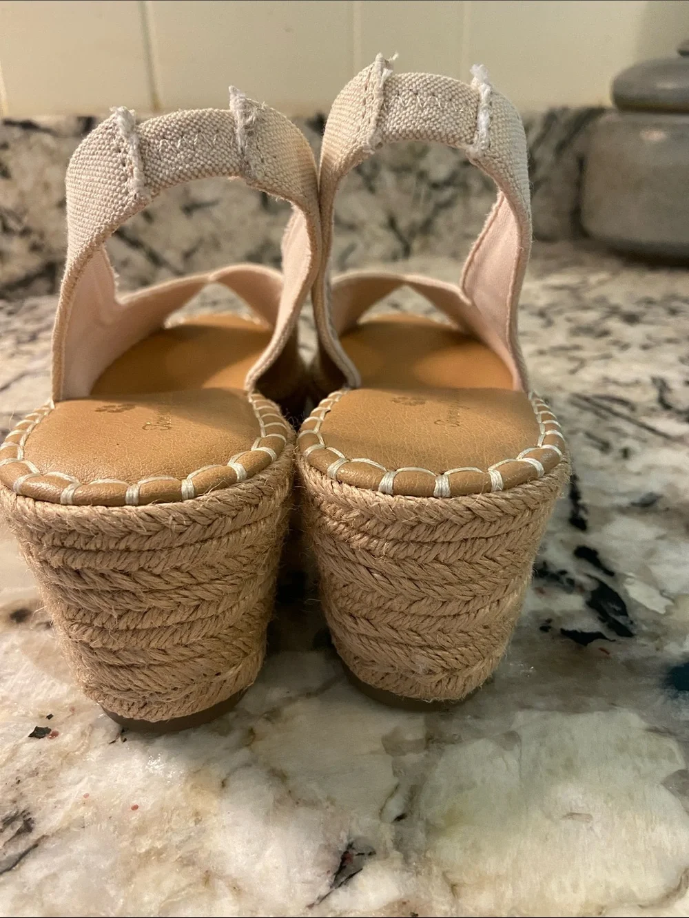 Tommy Bahama Neutral Canvas Peep Toe Espadrille Slingbacks